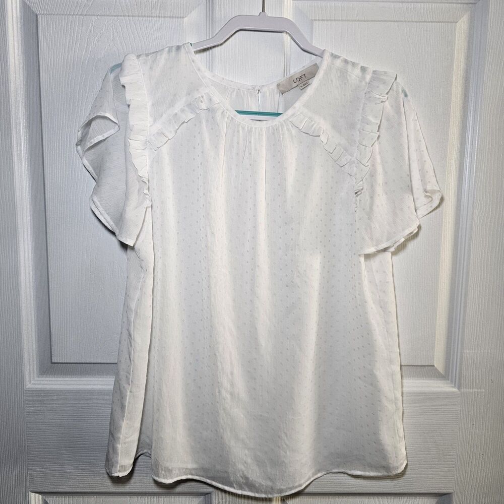 Loft Sheer Lightweight Lined Ruffle Sleeve Blouse Medium Feminine
